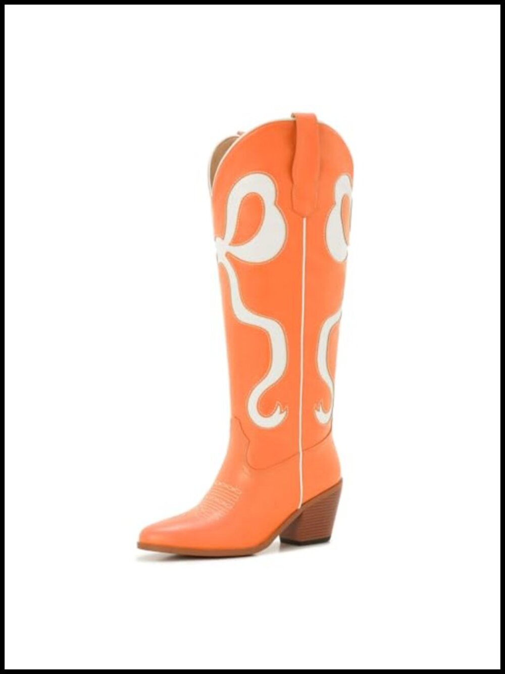 Faux Leather Knee High Cowgirl Boots Bow Detail Pull-On